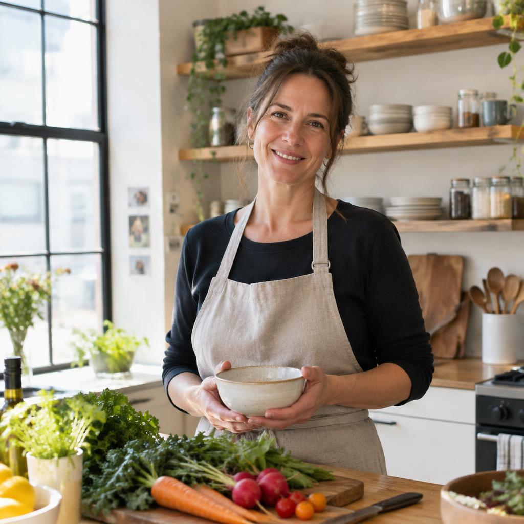 Home cook in a bright kitchen